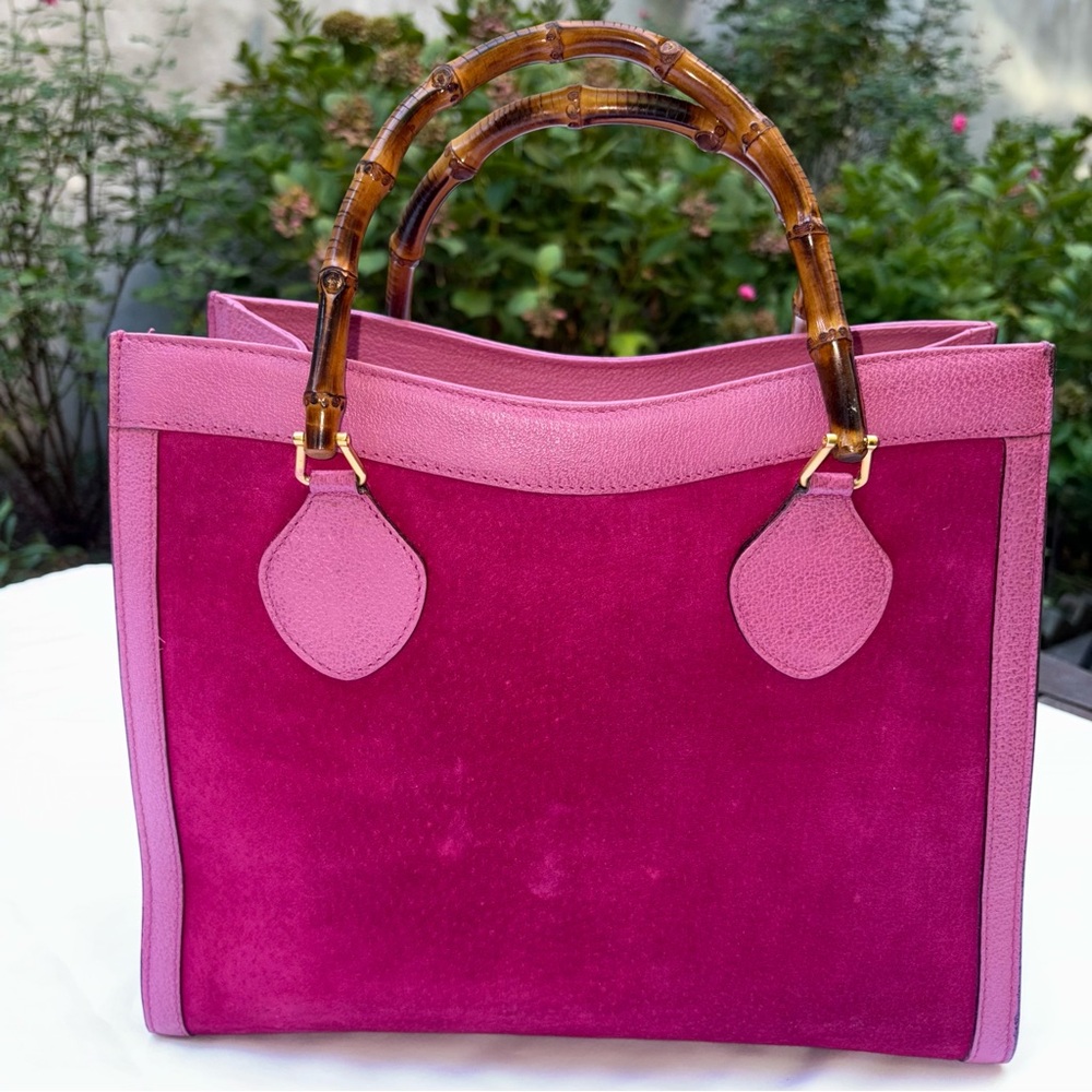 GUCCI Pink Diana Bag UNICORN Leather & Suede, Bamboo VINTAGE RARE - Picture 5 of 14